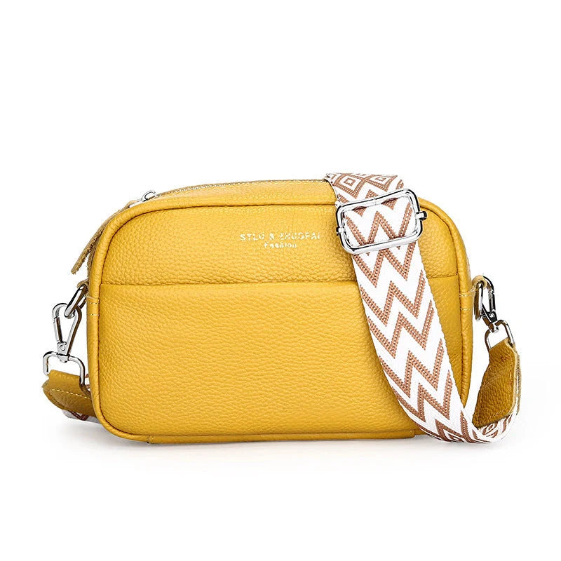 Stylish cowhide shoulder messenger bag with adjustable strap in various colours