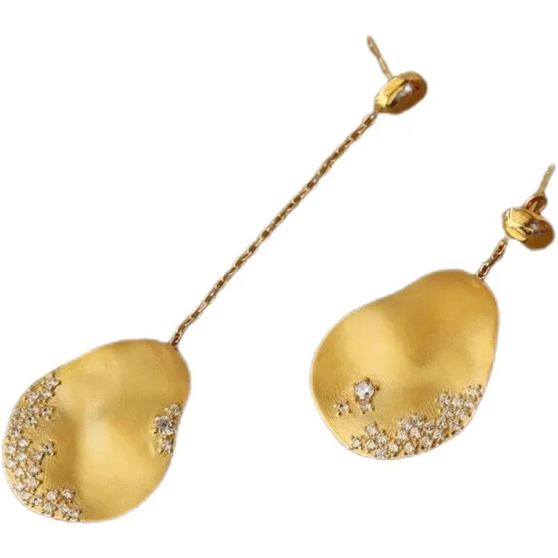 Asymmetric floral earrings with Chinese style design in gold and silver plating options with zircon detailing