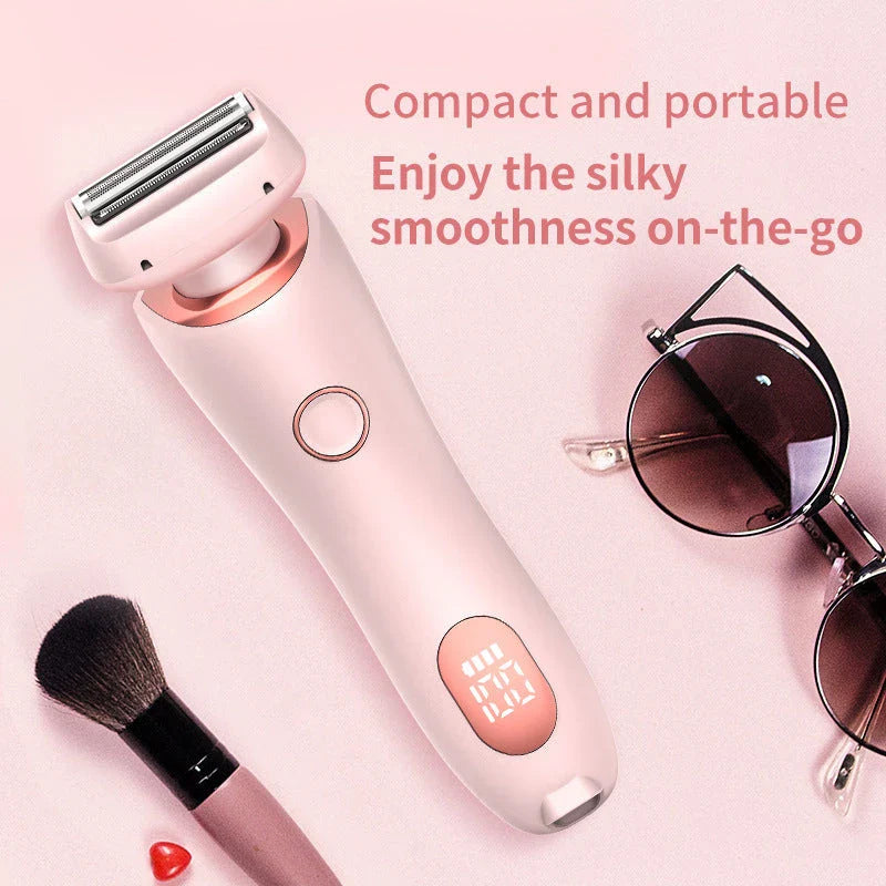 Rechargeable electric shaver for women with dual-head design for whole-body and precision hair removal