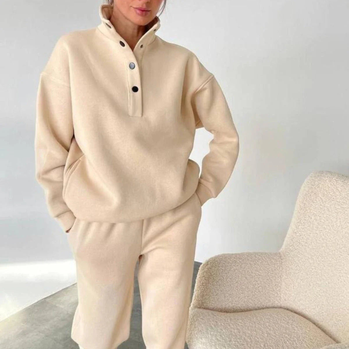 Cozy Casual Oversized Pullover & Pant Set in White, Gray, and Beige Colors