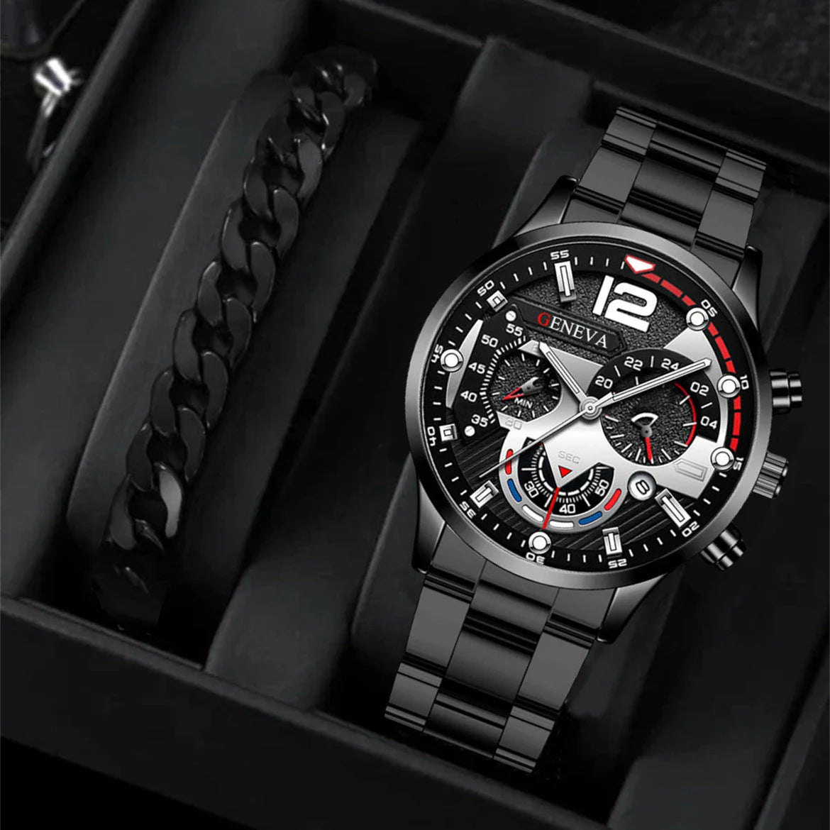 Stylish steel bracelet watch set with various color options for fashion-forward men