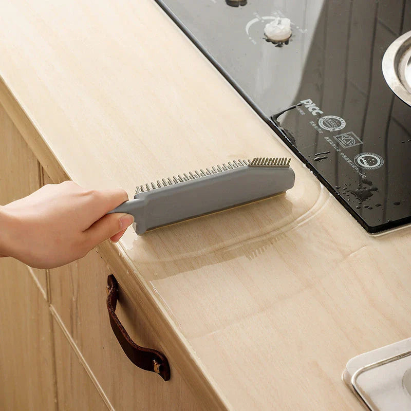 Multipurpose cleaning brush set with removable heads, soft bristles, and scraper for thorough cleaning of kitchen, bathroom, and household surfaces