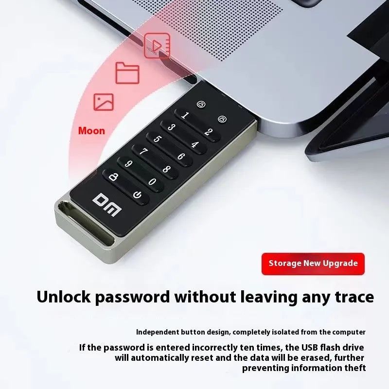 Metal fingerprint security USB flash drive with USB 3.0 connector showing biometric sensor