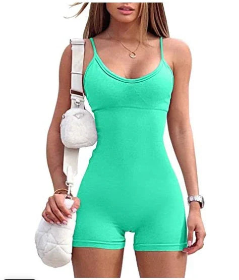 Stylish spaghetti strap workout jumpsuit for women in various vibrant colors