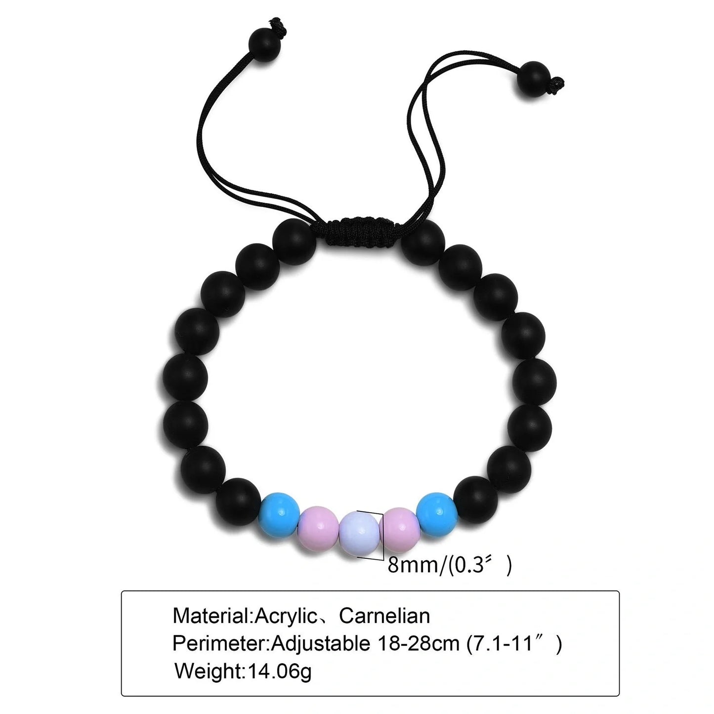 Black Agate Beaded Bracelet with polished 8mm beads for men and women