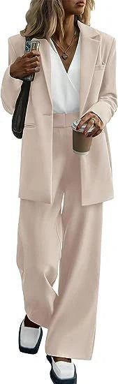 Tailored ladies' suit in various colours, featuring a jacket and trousers made of premium polyester fabric.