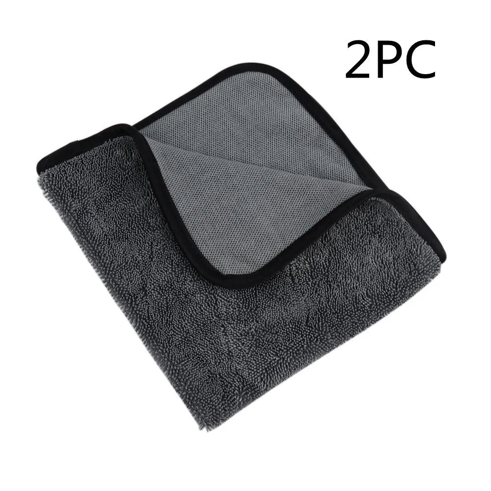Grey square microfiber car wash towel for drying vehicles, 40cm by 40cm.
