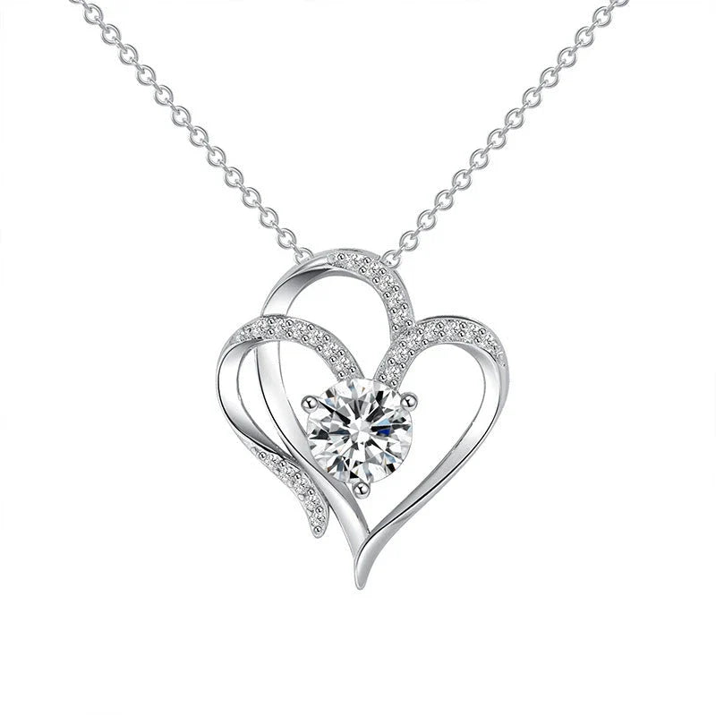 Heart-shaped pendant necklace with sparkling rhinestones, a stylish and elegant accessory for women