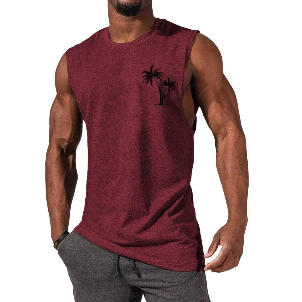 Coconut Tree Print Athletic Tank Top for Workout, Beach, and Casual Wear