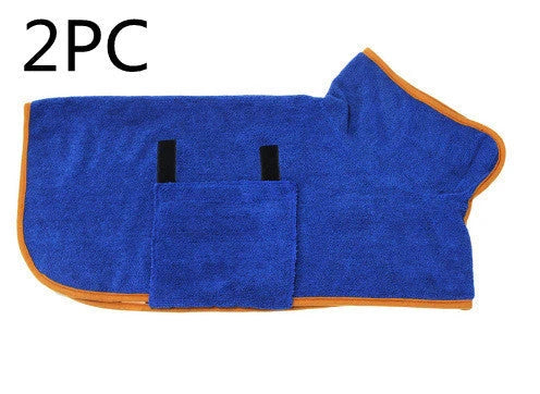 Absorbent pet drying robe with adjustable waist wrap, made of premium microfiber and terry cloth for quick drying and comfort