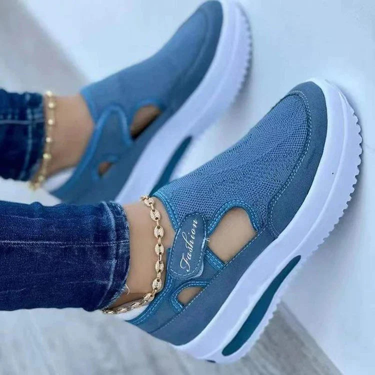 Stylish and comfortable women's mesh sneakers with cushioned soles, available in red, black, blue, and pink colors in sizes 35 to 43.