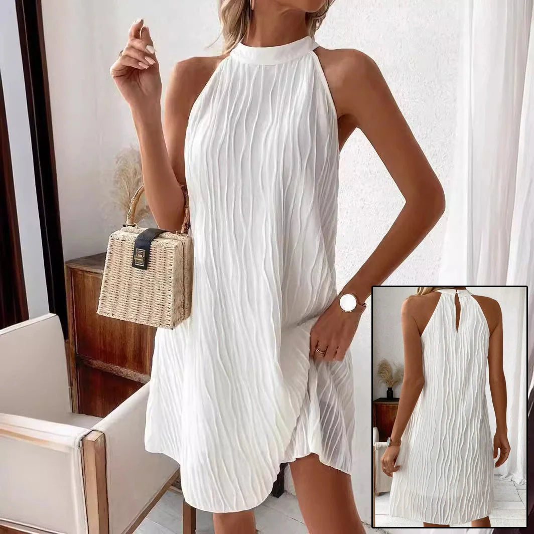 Elegant pure colour halter backless dress for women, perfect for any occasion.