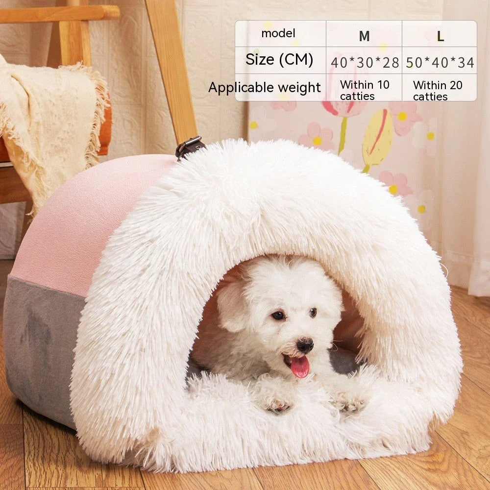 Cozy Portable Pet Nest for Dogs and Cats - Plush Autumn & Winter Retreat with Semi-Enclosed Design and Easy-Clean Plush Fabric