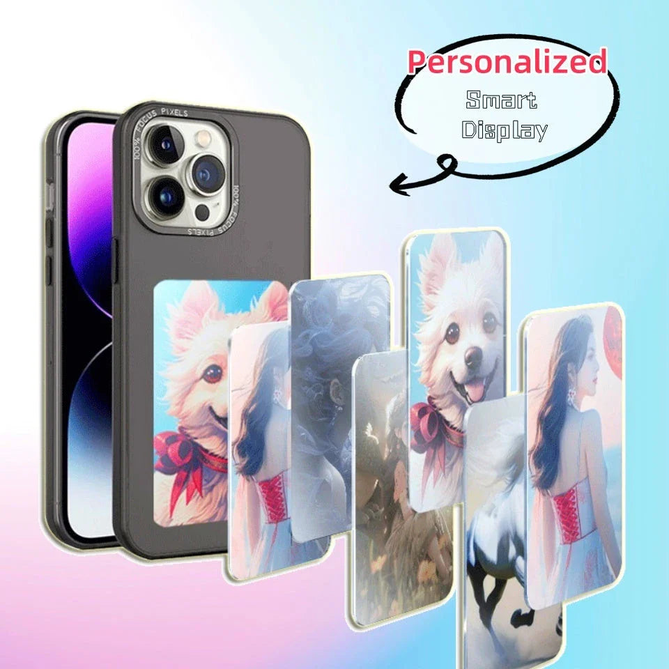 Customizable E-Ink phone case with personalized screen projection, compatible with various iPhone models