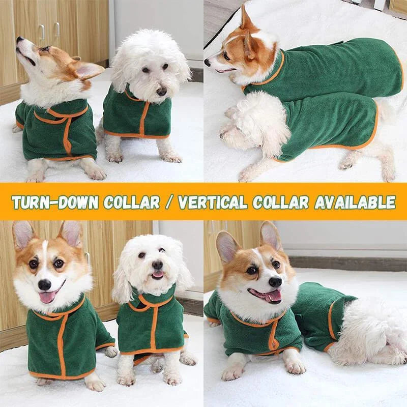 Absorbent pet drying robe with adjustable waist wrap, made of premium microfiber and terry cloth for quick drying and comfort