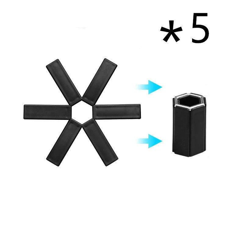 Foldable, heat-resistant pan mat made of sturdy ABS material with anti-slip and heat-insulating features to protect surfaces and hands