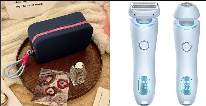 Rechargeable electric shaver for women with dual-head design for whole-body and precision hair removal