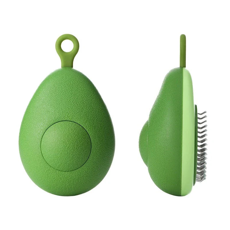 Plush avocado-shaped pet grooming brush with massage function for cats and dogs