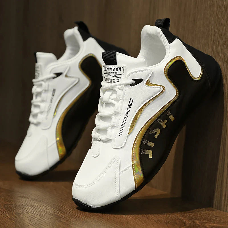 Stylish lace-up sneakers with colorblock design, breathable mesh, and non-slip sole for active men
