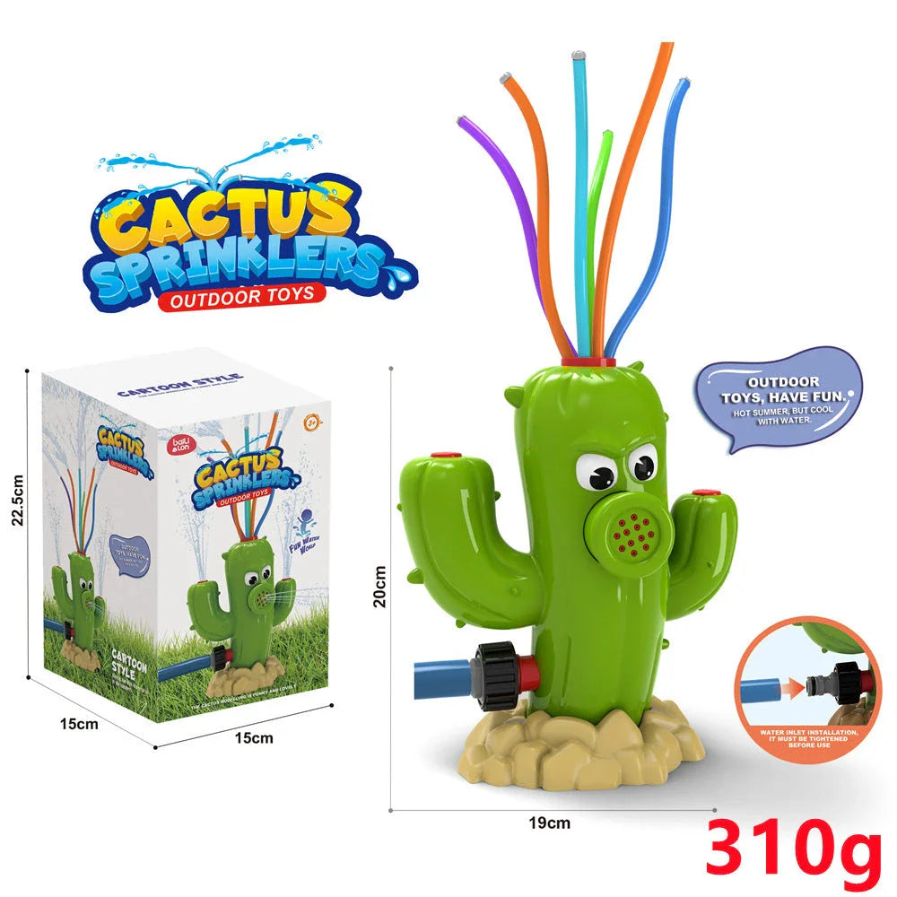 Playful backyard water sprinkler with adorable cactus design, perfect for summer fun and outdoor entertainment