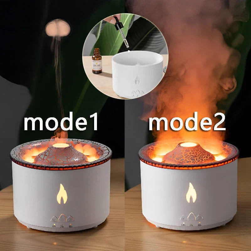 Ultrasonic essential oil humidifier with mesmerizing flame and jellyfish smoke ring effects, ideal for creating a soothing and relaxing atmosphere in any home or office.