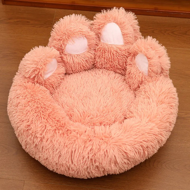 Round plush cloth dog bed in coffee colour, grey or pink, hand-shaped brush nest design, 50cm to 130cm diameter