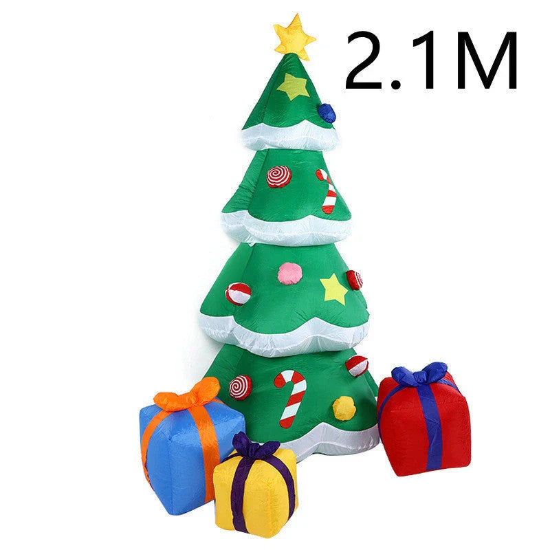 Glowing Christmas inflatables with Santa, snowman, Christmas tree, and gingerbread man designs