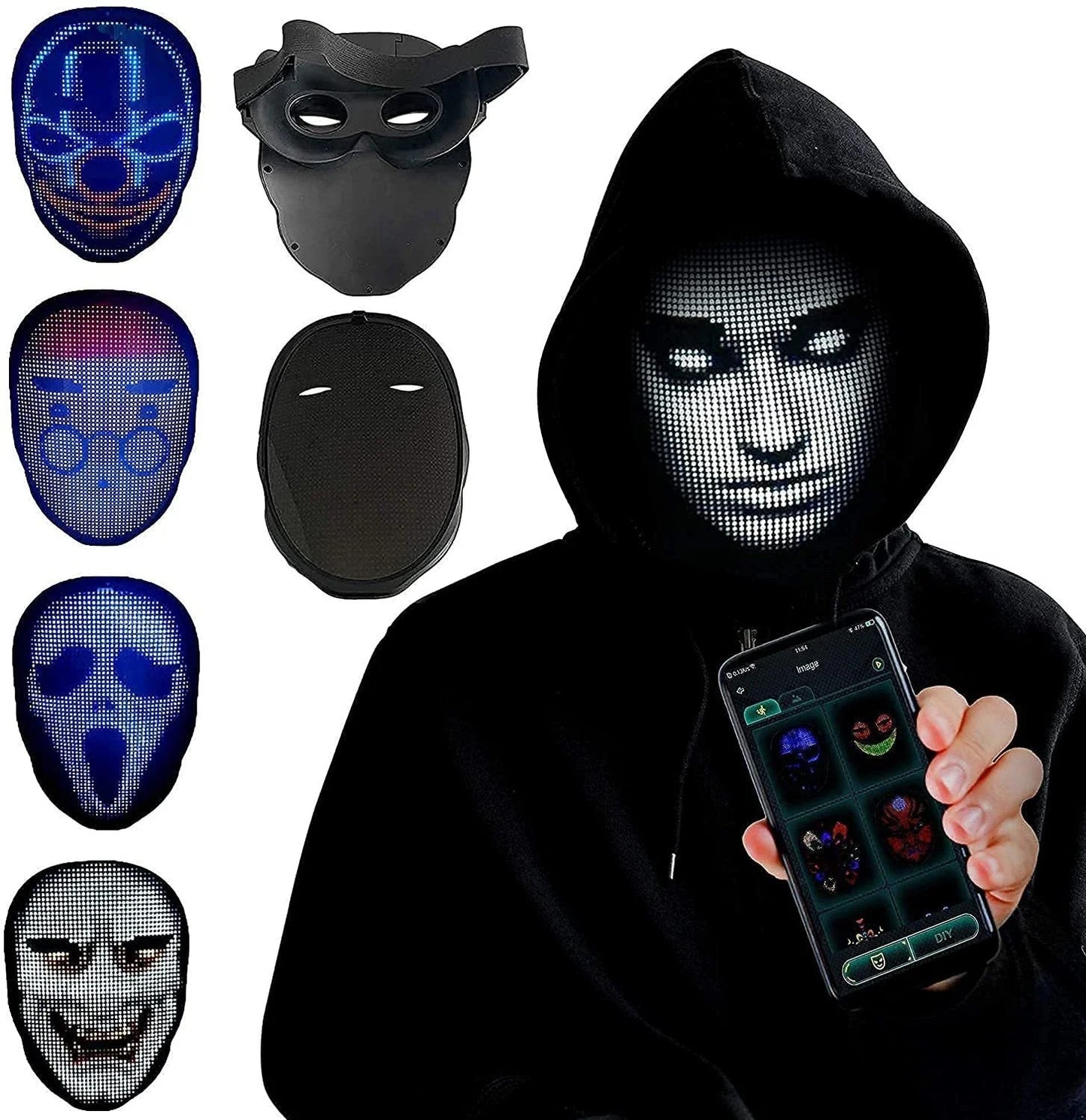 LED-powered face masks with gesture-controlled lighting effects for Halloween, parties, and other celebrations