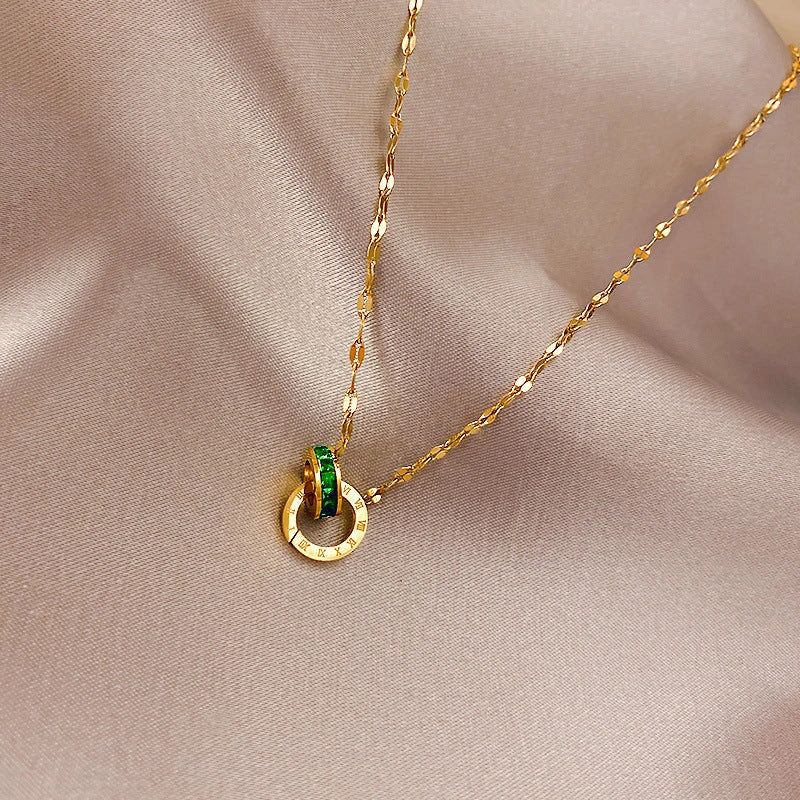Elegant titanium steel clavicle chain necklace with diamond pendant