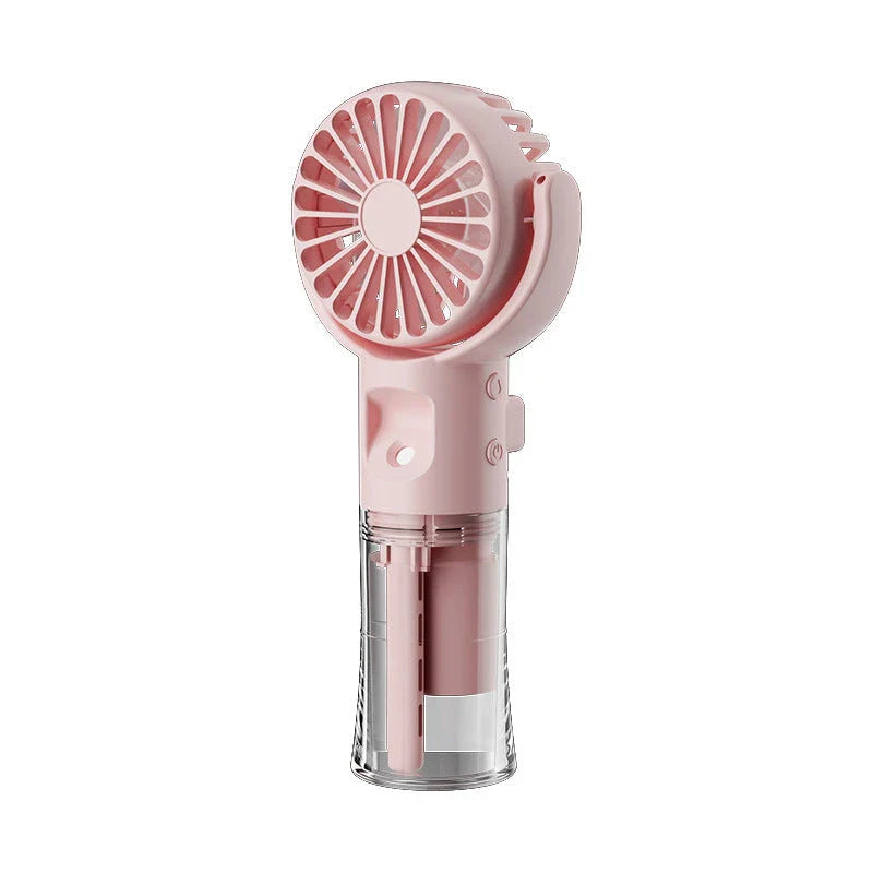Compact handheld cooling mist fan with 4 adjustable wind speeds, perfect for staying cool and refreshed during the British summer