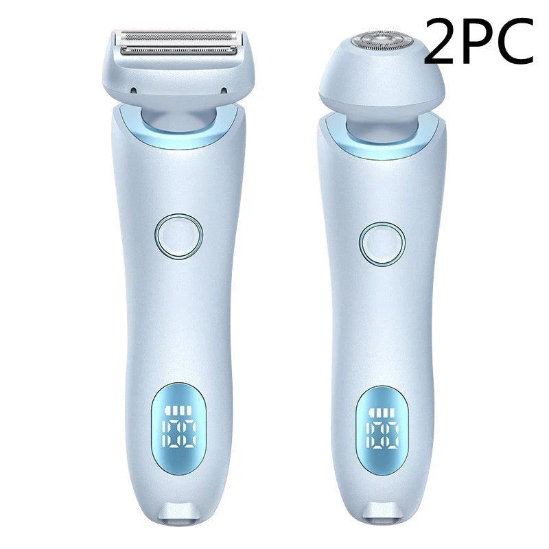 Rechargeable electric shaver for women with dual-head design for whole-body and precision hair removal