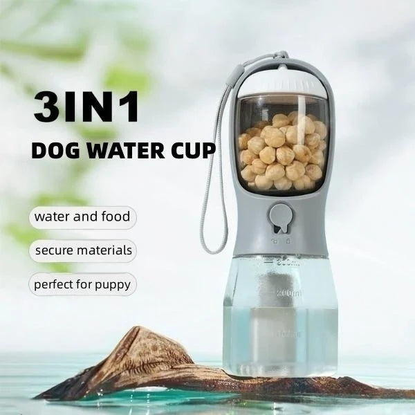 Portable 3-in-1 Pet Water Bottle with Filtration and Waste Bag Storage