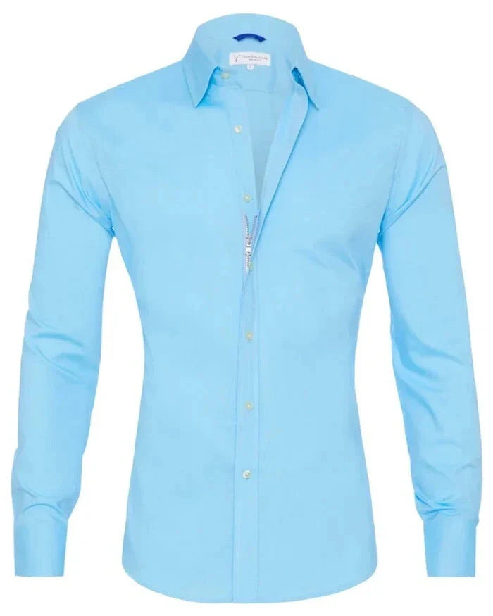 Stylish Long Sleeve Shirt with Zipper and Button Design for Men in Various Colors