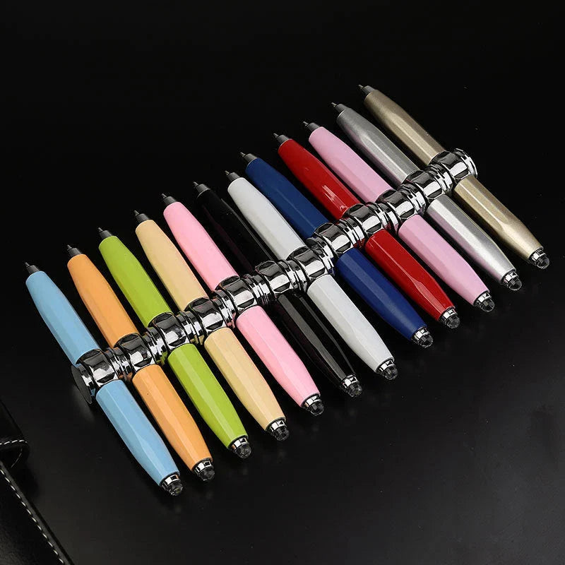 Versatile LED-powered gyro ballpoint pen with a mesmerizing spinner for stress relief and improved productivity