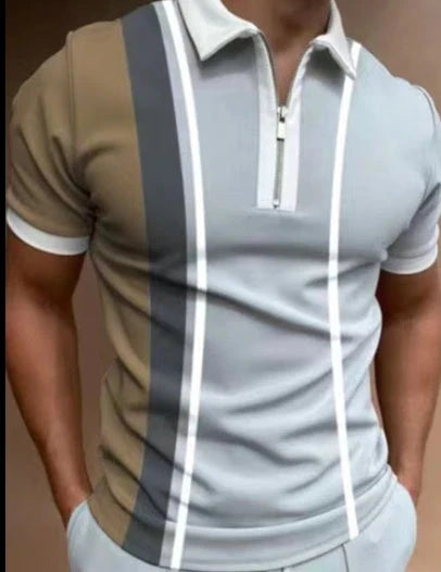 Premium striped polo shirt with short sleeves, made from high-quality cotton-blend fabric for comfort and style.