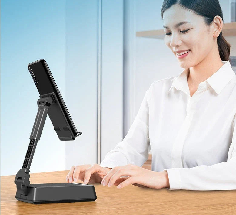 Hands-free mobile phone stand with Bluetooth speaker for remote work, video calls, and entertainment