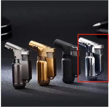 HB805-1 full metal windproof lighter in straight punching elbow design on a dark background.