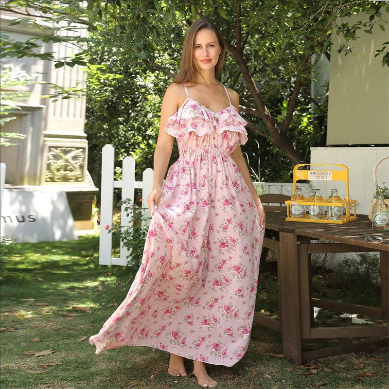Stylish women's printed polyester dress in vibrant green