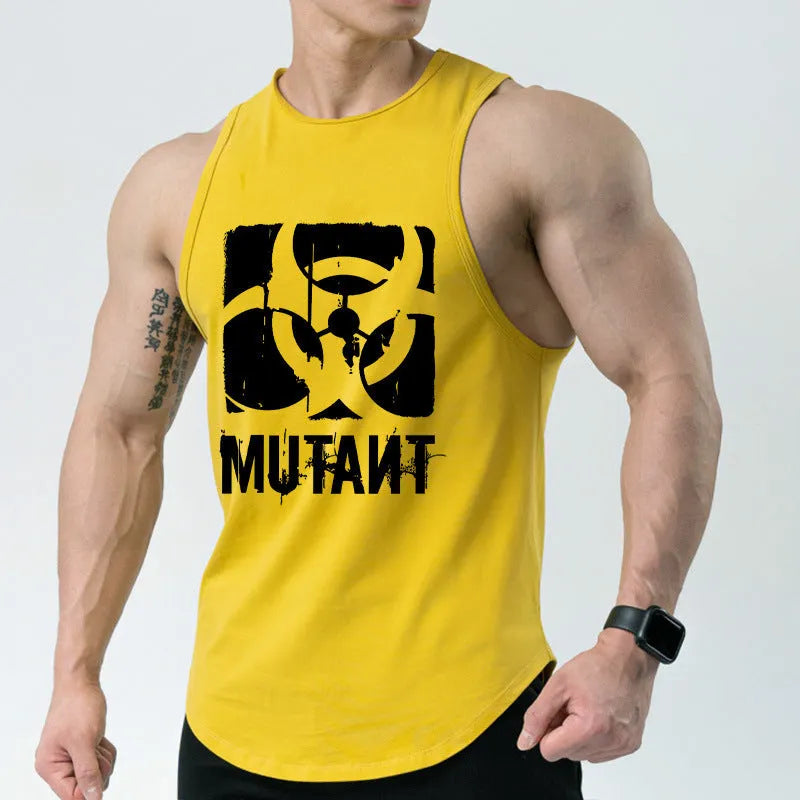 Loose fit sleeveless workout tank top vest in a selection of graphic colour designs.
