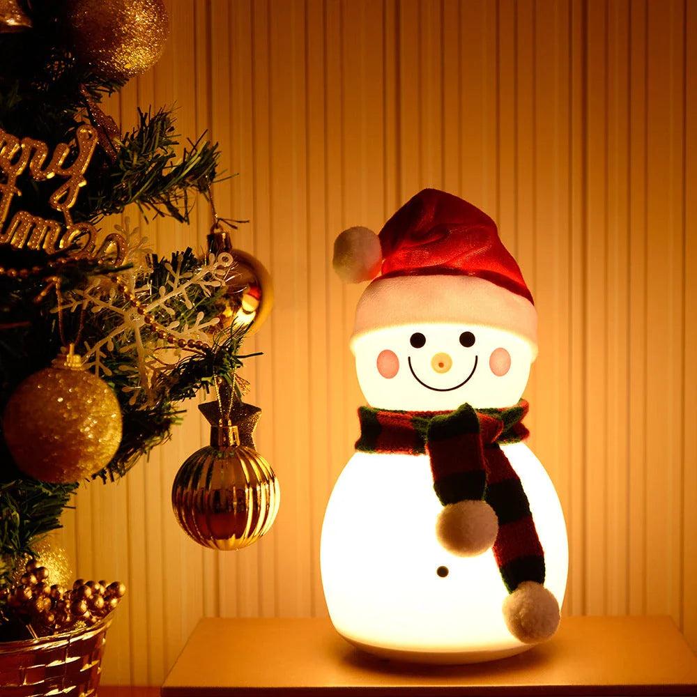 Enchanting snowman-shaped night light with color-changing LED illumination and rechargeable battery