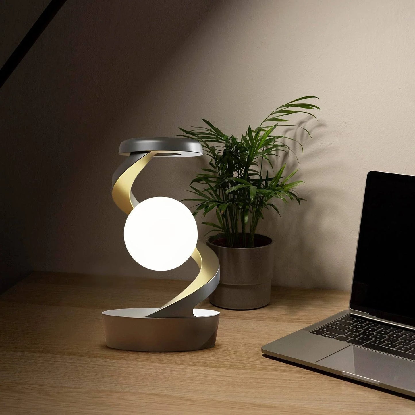 Stylish Rotating Moon Lamp with Wireless Phone Charging - Captivating Desk Accessory with Soothing Lighting and Convenient Wireless Charging