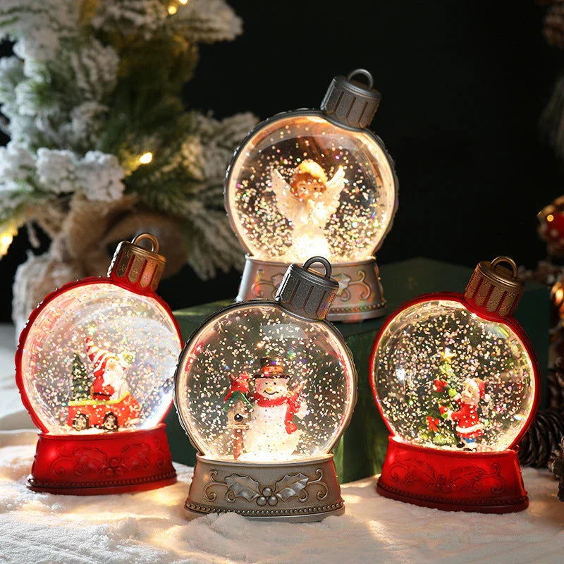 Realistic flame LED Christmas decoration lights with various designs including old man, snowman, kids tree, and angel
