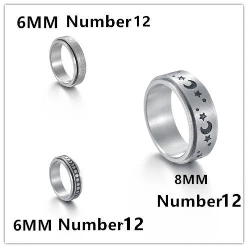 Titanium steel ring with intricate star and moon designs, available in various sizes and colors