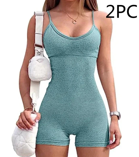 Stylish spaghetti strap workout jumpsuit for women in various vibrant colors