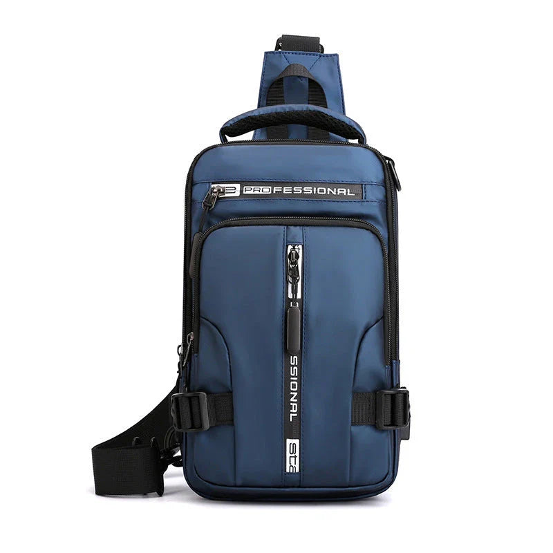 Versatile men's crossbody bag with multifunctional backpack, shoulder, and chest pack design in various colors