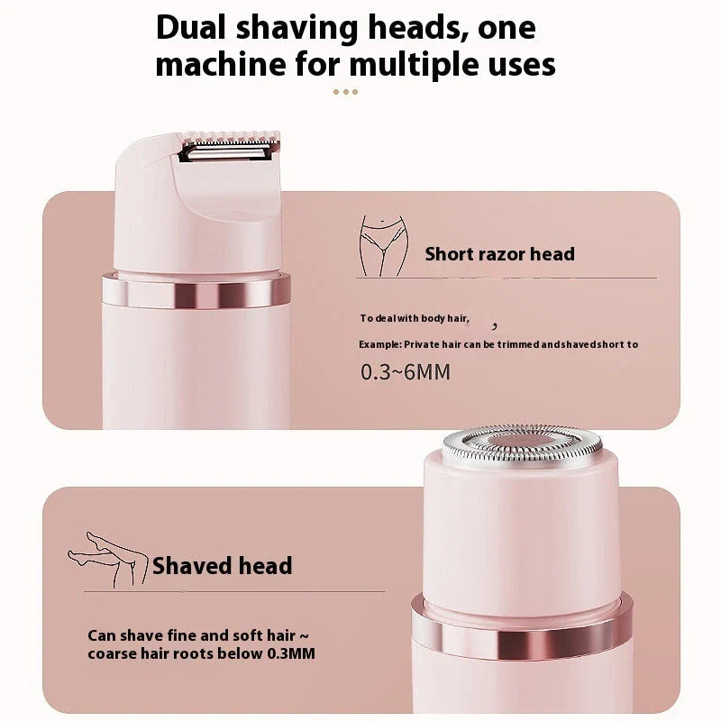 Dual-head electric shaver for women's painless hair removal on face, arms, legs, and bikini area