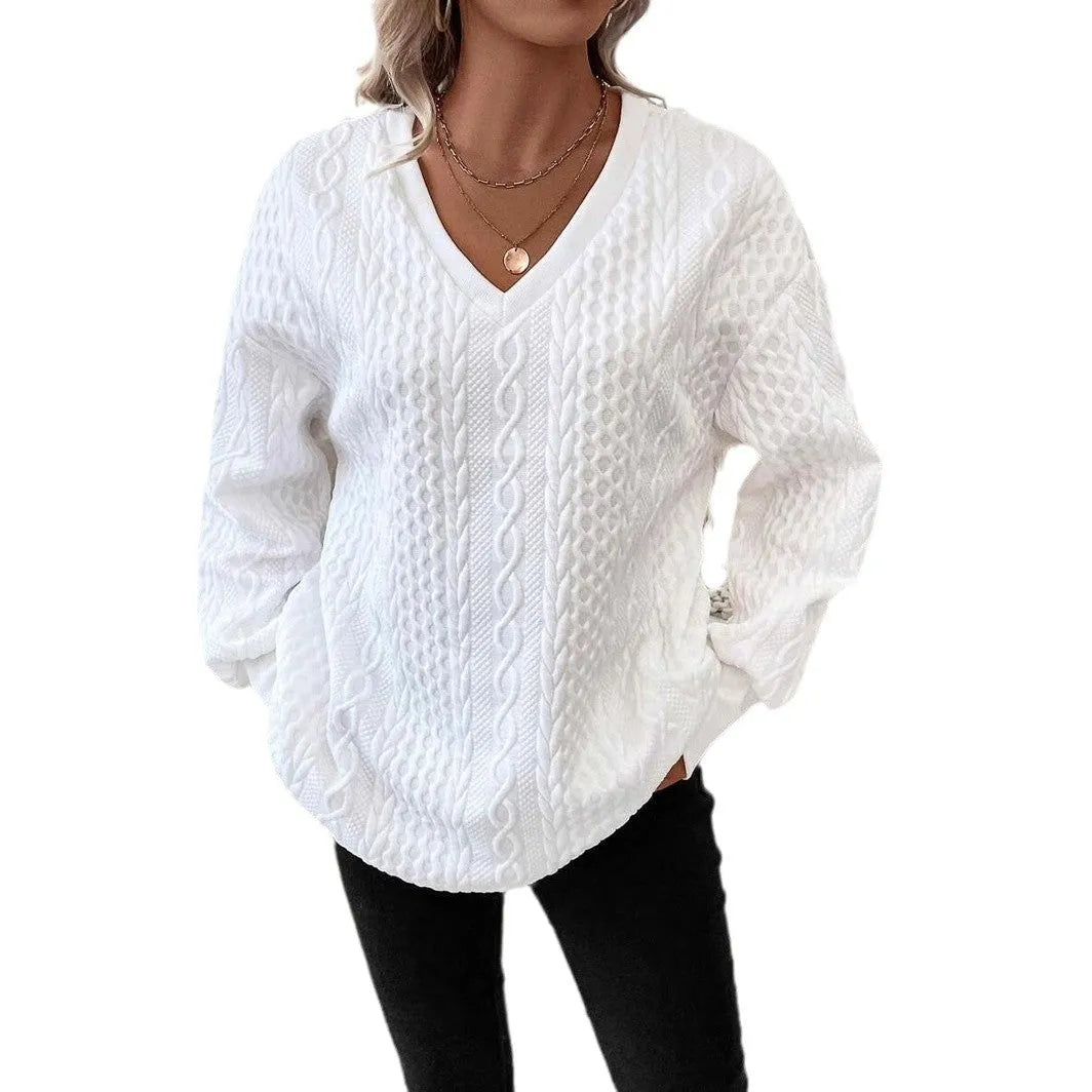 Milky white loose fit long sleeve t-shirt with a 3D pattern, Japanese Korean casual style.