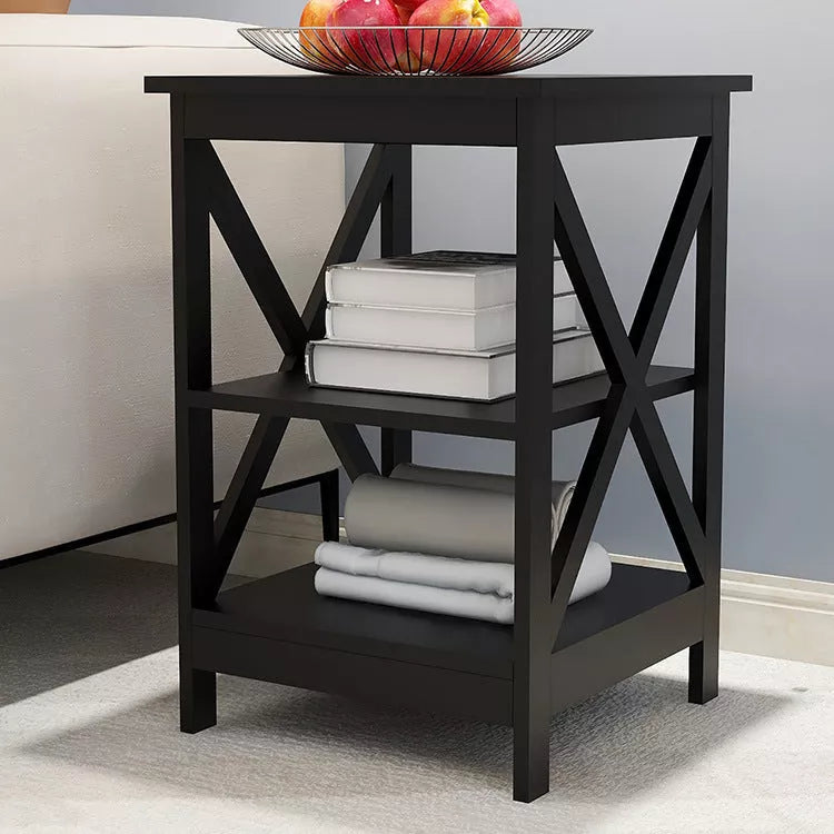 Black X-type three-layer partition storage side table with modern design