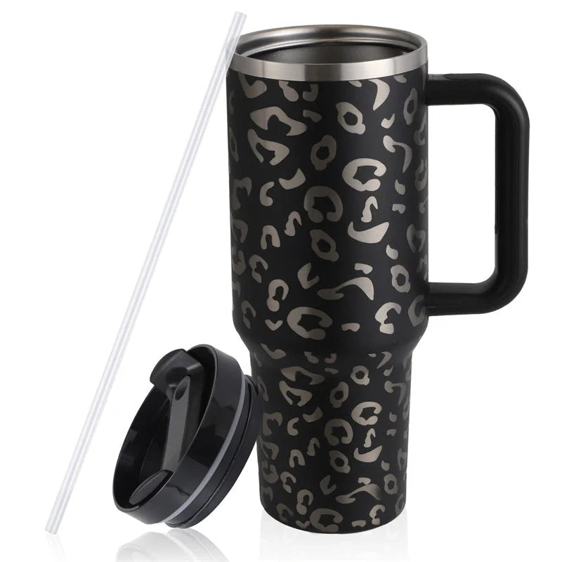 40oz stainless steel straw coffee mug with handle, ideal for travel