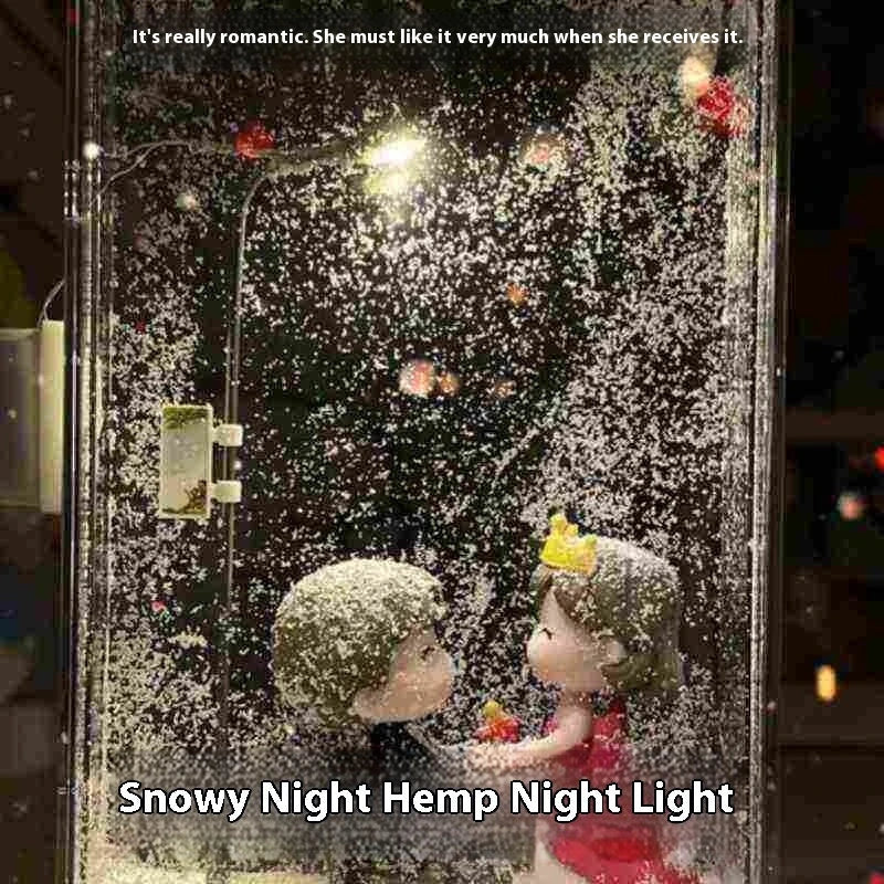 Enchanting DIY snowy night light with warm LED lighting, creating a cozy winter wonderland atmosphere